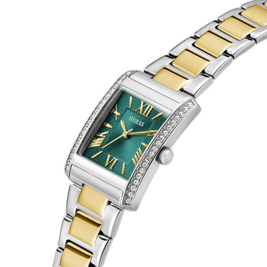 Guess Bonnie Two Tone & Green Rectangle Dial Watch