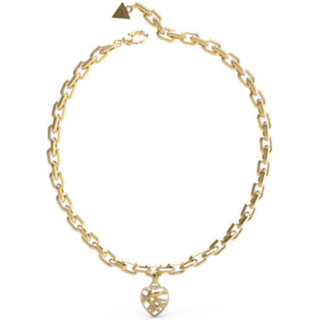 Guess Cage Heart Charm Gold Necklace