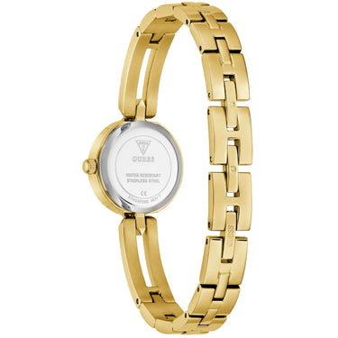 Gold watch with a visible brand logo on a white background