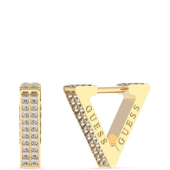Guess Crazy Gold & Crystal Triangle Huggie Earrings