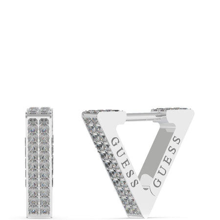 Guess Crazy Silver & Crystal Triangle Huggie Earrings
