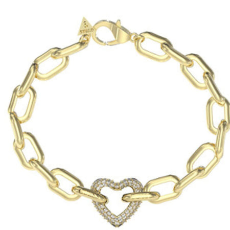 Guess Gold Beloved Crystal Heart Chunky Link Bracelet