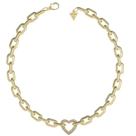 Guess Gold Beloved Crystal Heart Chunky Link Necklace