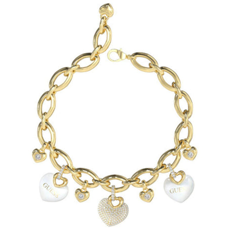 Guess Gold Crazy In Love White Enamel Heart Chunky Link Bracelet