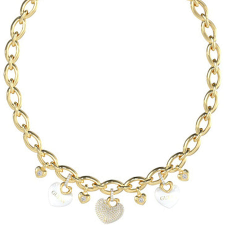 Guess Gold Crazy In Love White Enamel Heart Chunky Link Necklace