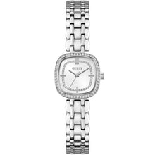 Silver watch with a white face on a white background