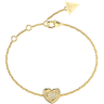 Gold bracelet with a heart-shaped clasp on a white background