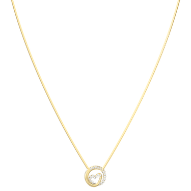 Gold necklace with a heart-shaped pendant on a white background