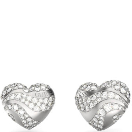 Guess In My Heart Silver Crystal Stud Earrings