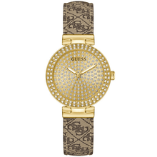ladies gold watch with branded leather strap
