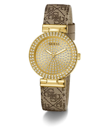 ladies gold watch with branded leather strap