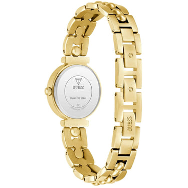 Gold watch with a visible brand logo on a white background