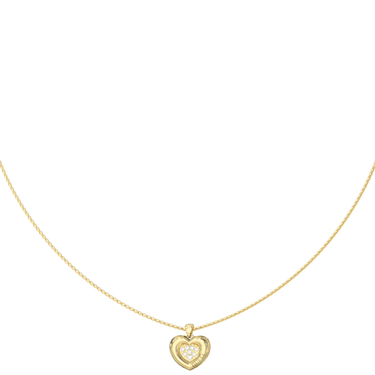 Gold heart-shaped pendant necklace on a white background