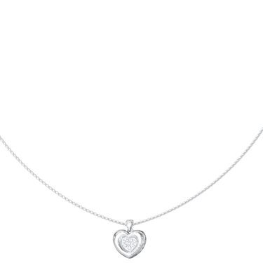 Silver heart-shaped pendant necklace on a white background