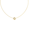 Gold necklace with a small round pendant on a white background