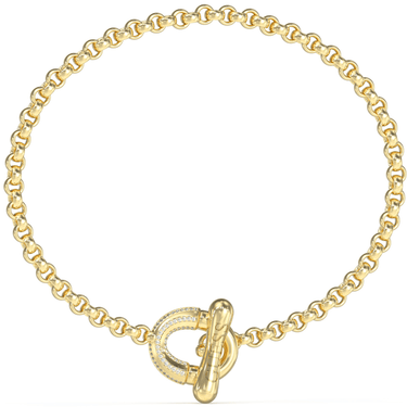 Gold chain bracelet with a clasp on a white background