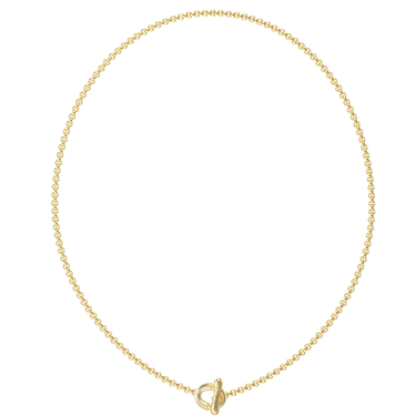Gold necklace with a clasp on a white background