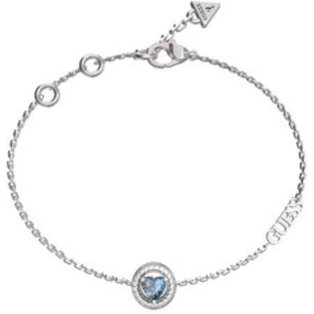 Guess M'ama Non M'ama  Blue Crystal Solitaire Heart Silver Bracelet