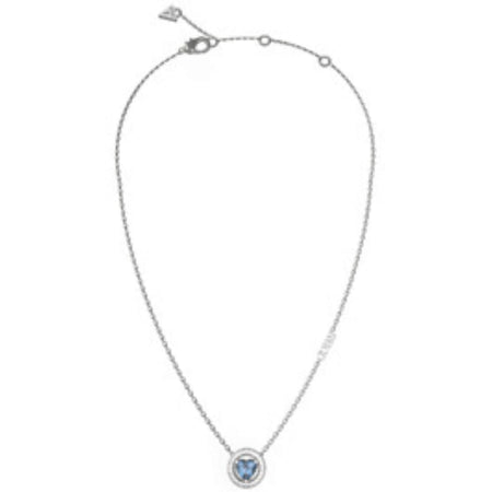 Guess M'ama Non M'ama Blue Crystal Solitaire Heart Silver Necklace