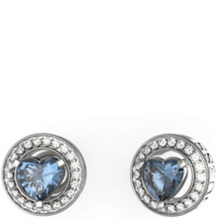 Guess M'ama Non M'ama Blue Crystal Solitaire Heart Silver Stud Earrings