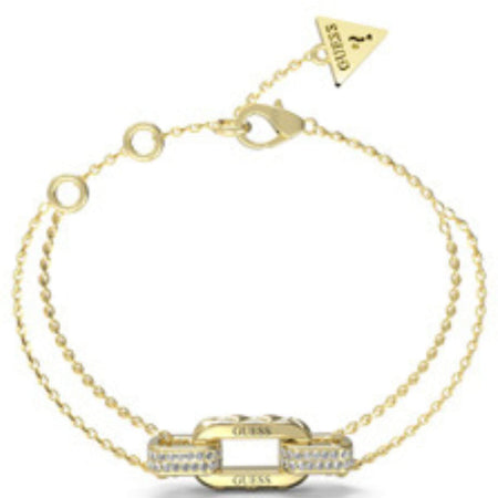 Guess Matelasse and Pave Double Chain Gold Bracelet