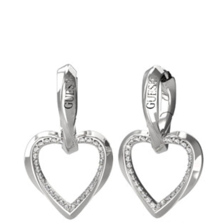 Guess Mon Amour Silver Heart Frame Huggie Earrings