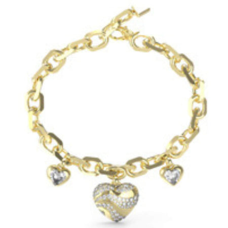 Guess Multi Crystal Hearts Charm Bracelet