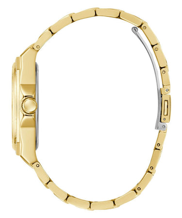 Gold watch strap on a white background