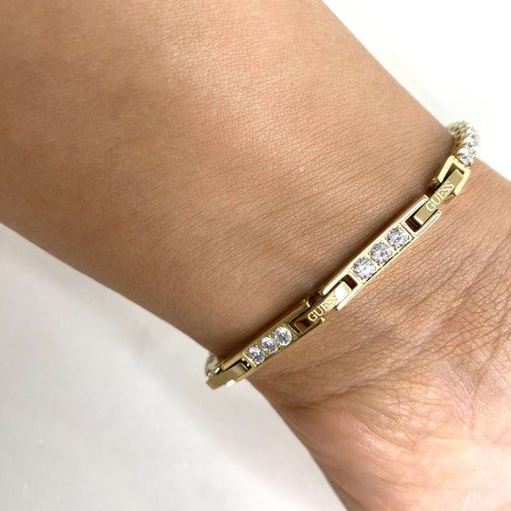 Guess Round Solitaire Gold Tennis Bracelet