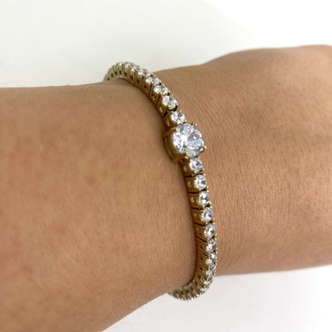 Guess Round Solitaire Gold Tennis Bracelet