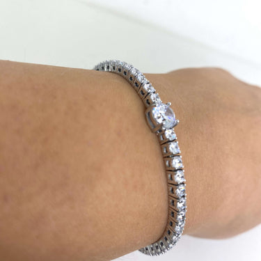 Guess Round Solitaire Silver Tennis Bracelet