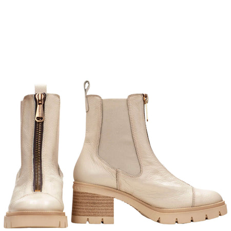 Hispanitas Beige Leather Chunky Chelsea Boots