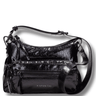 Black handbag with a visible brand logo on a white background