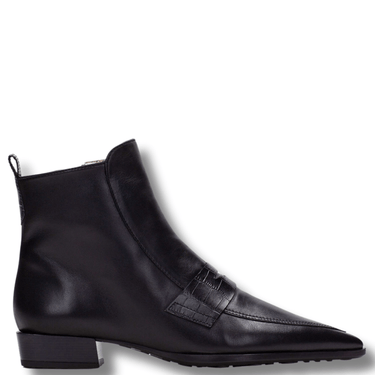 Black leather ankle boot on a white background