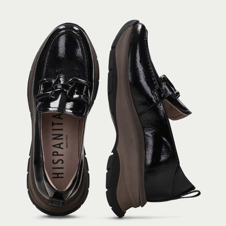Hispanitas Black Leather Slip On Shoes