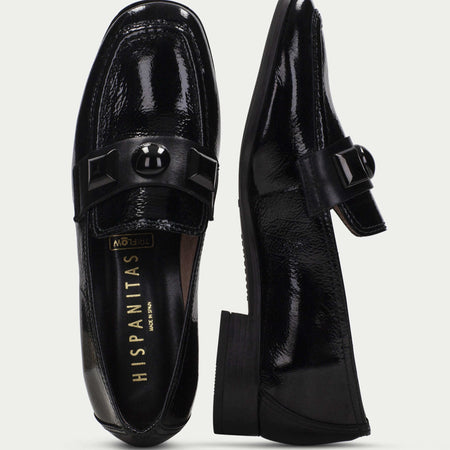 Hispanitas Black Patent Leather Slip On Loafers