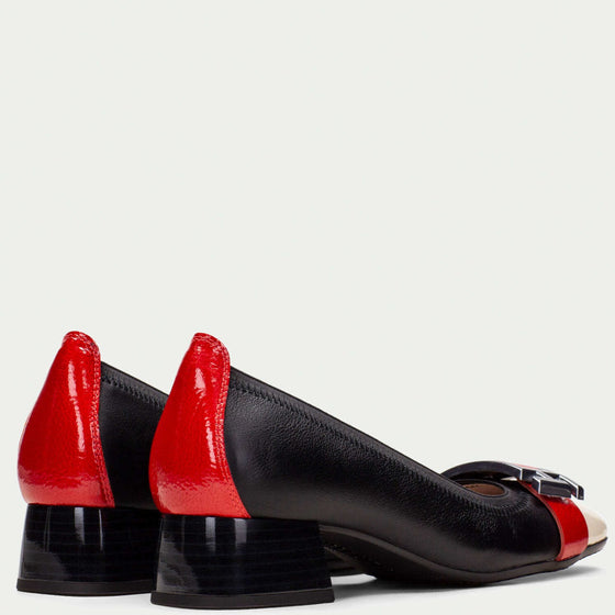 Hispanitas Black & Red Leather Slip On Heeled Pumps