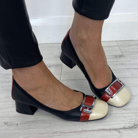 Hispanitas Black & Red Leather Slip On Heeled Pumps