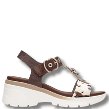 ladies brown wedge sandal with cow pattern
