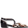 ladies small heel shoes with pony skin in cow pattern