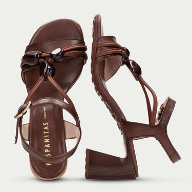ladies brown leather strappy block heel sandals from Hispanitas