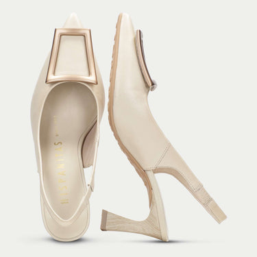 soft cream leather pointed toe slings back shoes