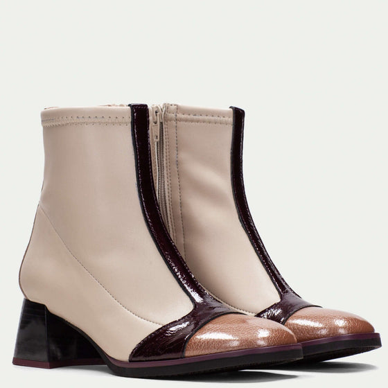 Hispanitas Cream & Brown Leather Small Heel Boots