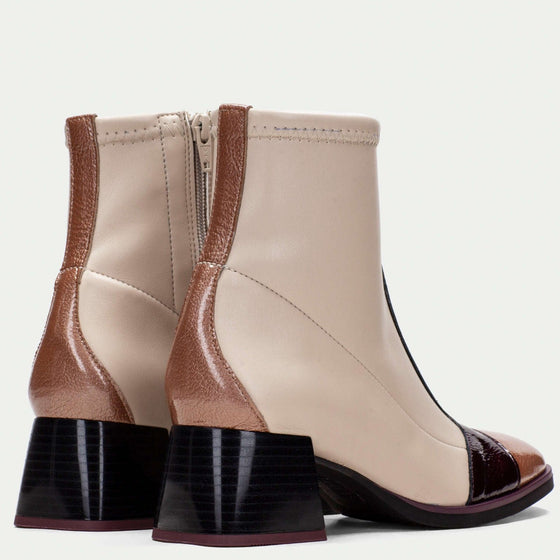 Hispanitas Cream & Brown Leather Small Heel Boots