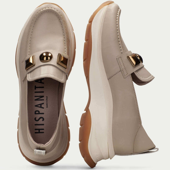 Hispanitas Cream Leather Slip On Shoes