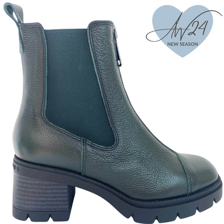 Hispanitas Dark Green Leather Chunky Chelsea Boots