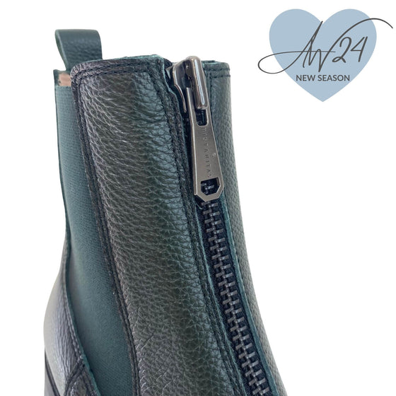 Hispanitas Dark Green Leather Chunky Chelsea Boots