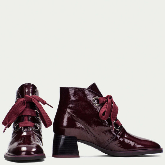 Hispanitas Dark Red Patent Leather Lace Up Ankle Boots