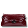 Red leather handbag with a silver clasp on a white background