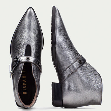 Pair of ladies metallic silver dress shoes